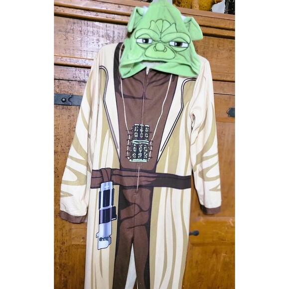Yoda Costume One Piece Zip-up Outfit w Hood Sz Small Adult Halloween or Pajamas - Picture 13 of 16